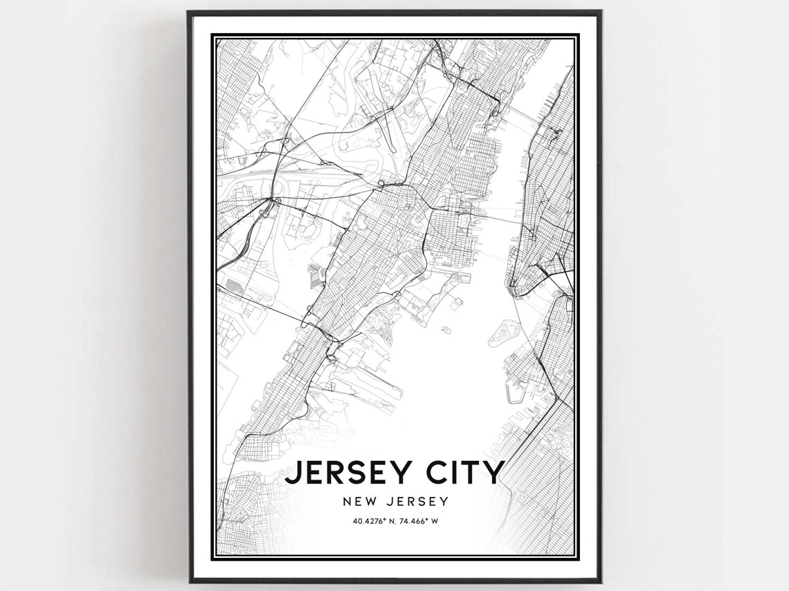Jersey City New Jersey Minimalist Street Map Monochrome Art Print