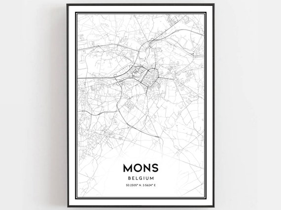 Mons Map Print Poster Wall Art City Street Decor Road Gift B923