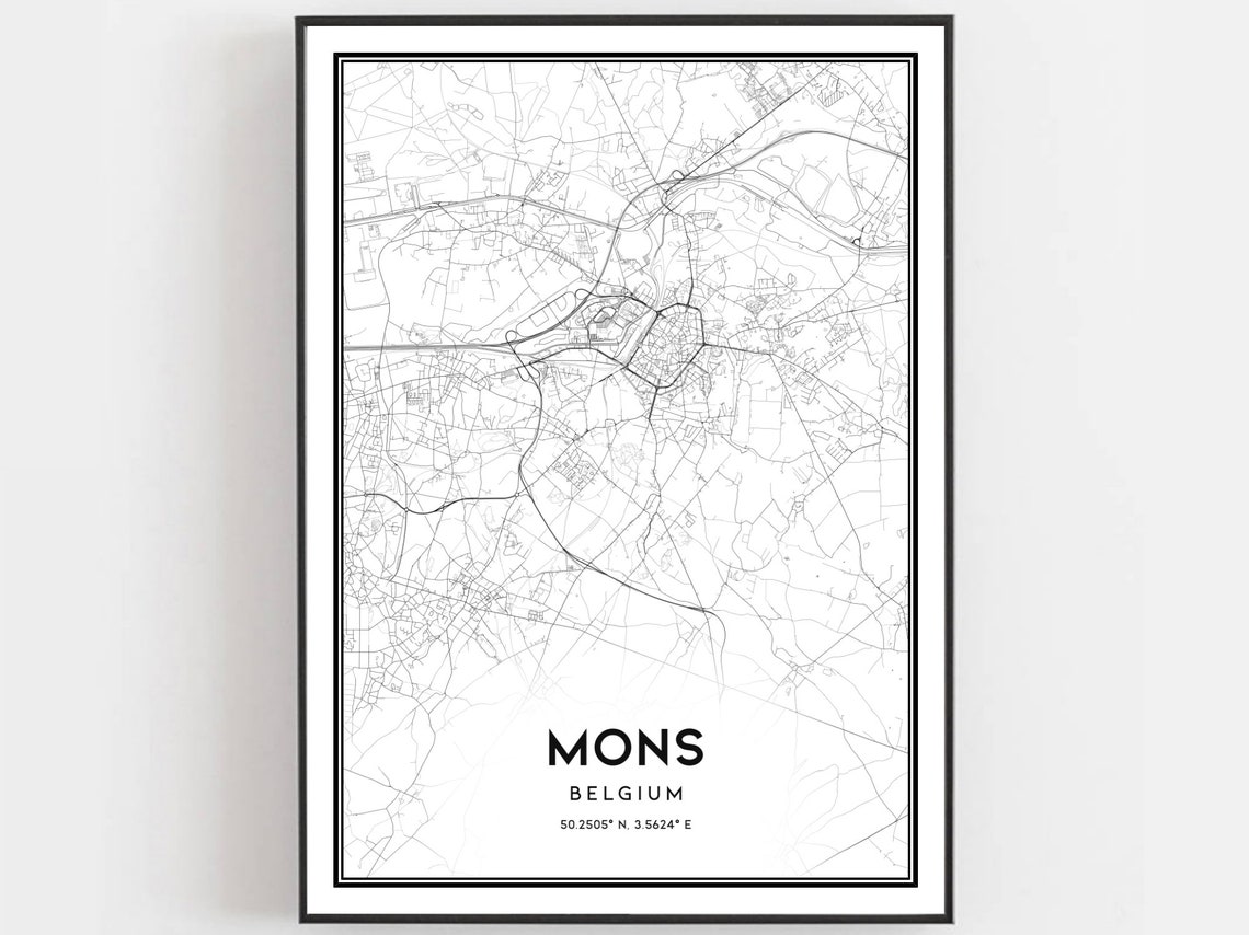 Mons Belgium City Street Map Minimalist Modern Line Art Poster