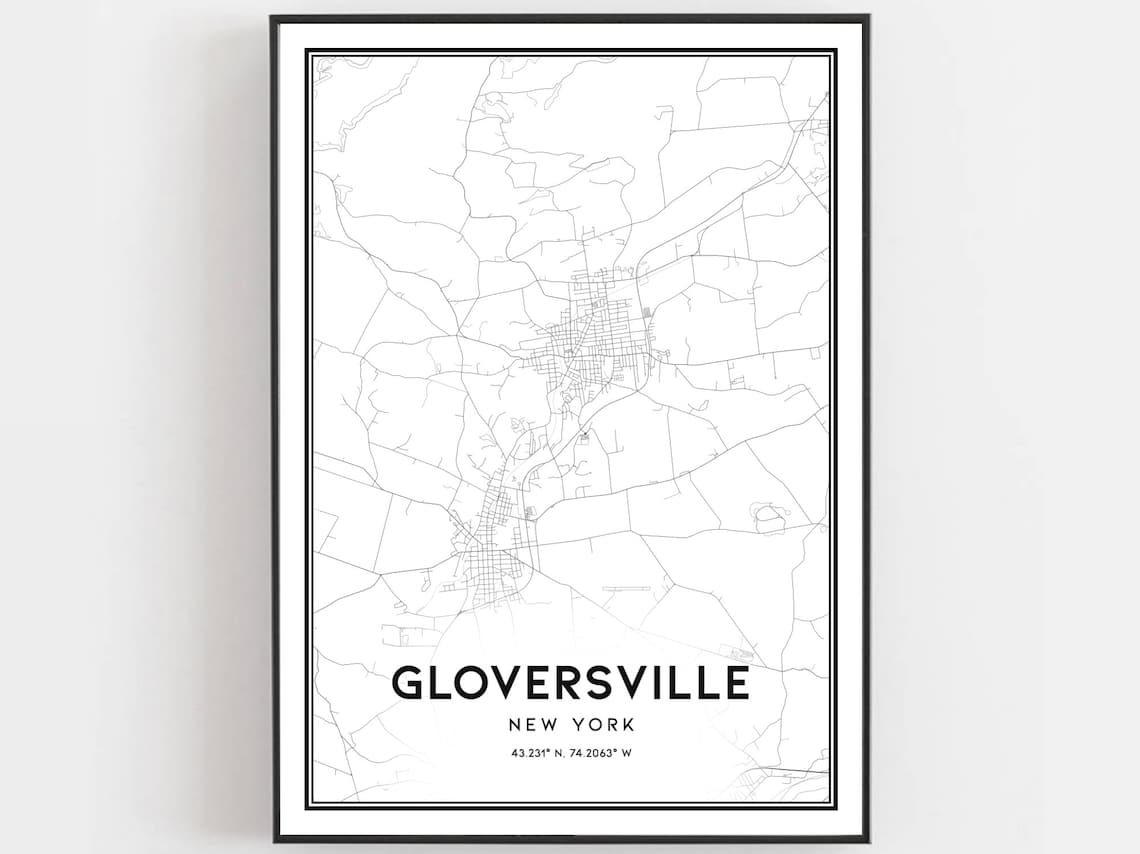 Gloversville Map Print, New York Travel Poster