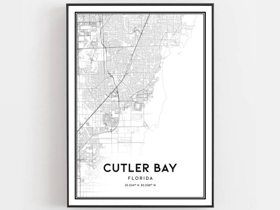 Cutler Bay Map Print Poster Wall Art Fl City Florida Street Decor Road Gift