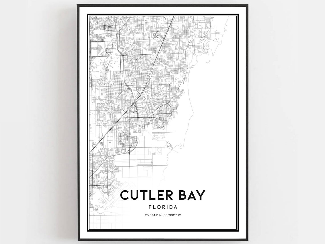 Cutler Bay Florida City Street Map Minimalist Line Art Map Poster