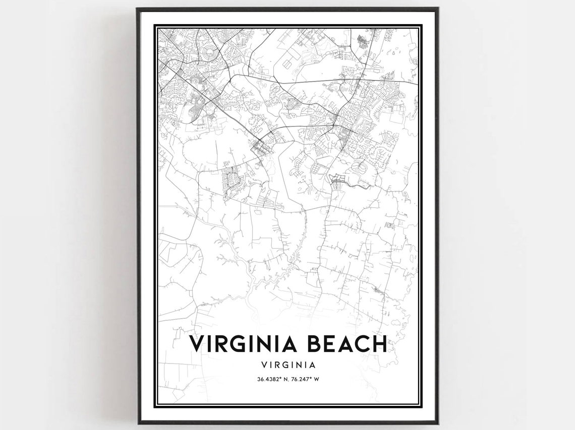 Virginia Beach Virginia Map Minimalist Black and White Coast Poster