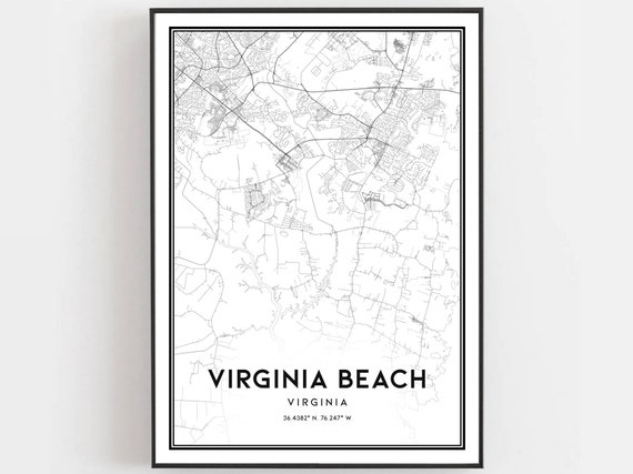 Virginia Beach Map Print Poster Wall Art Va City Street Decor Road Gift B198