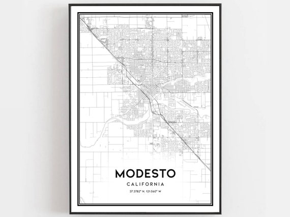 Modesto Map Print Poster Wall Art Ca City Street Decor Road Gift B456