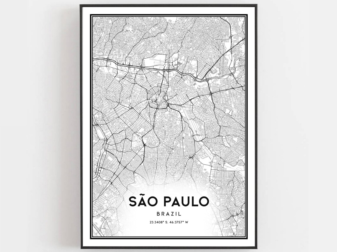 So Paulo Map Poster Print, City Street Decor