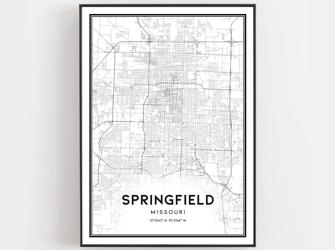 Springfield Missouri Minimalist Black and White Street Map Art Print
