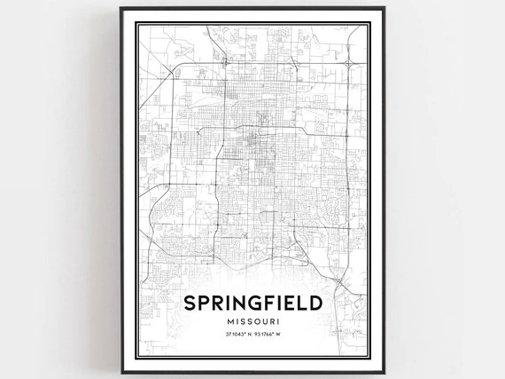 Springfield Map Print Poster Wall Art Mo City Missouri Street Decor Road Gift B517