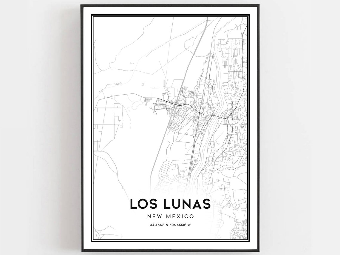 Los Lunas New Mexico Minimalist Black and White Street Map Art Print