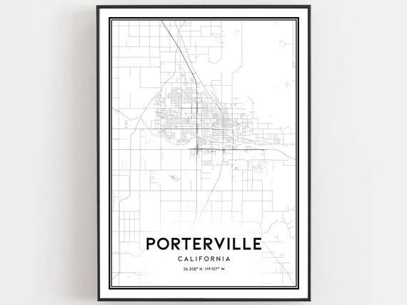 Porterville Map Poster Print, City Street Decor