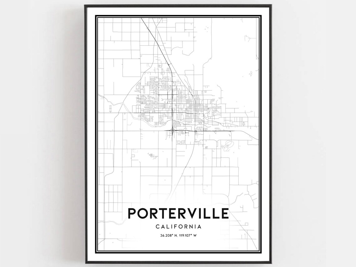 Porterville Map Poster Print, City Street Decor