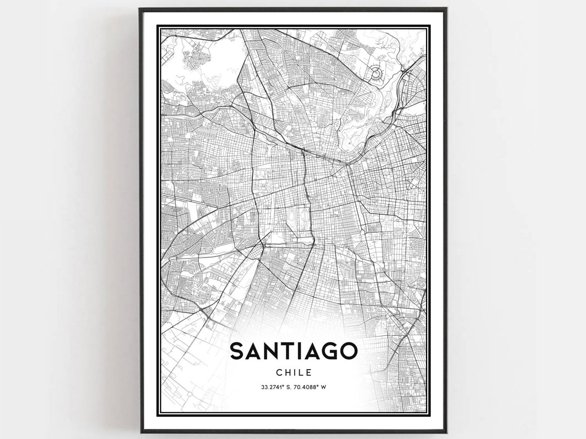 Santiago Map Poster, City Street Decor