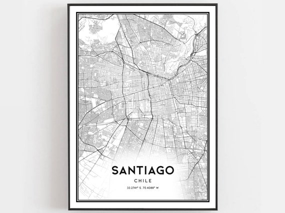 Santiago Map Poster, City Street Decor
