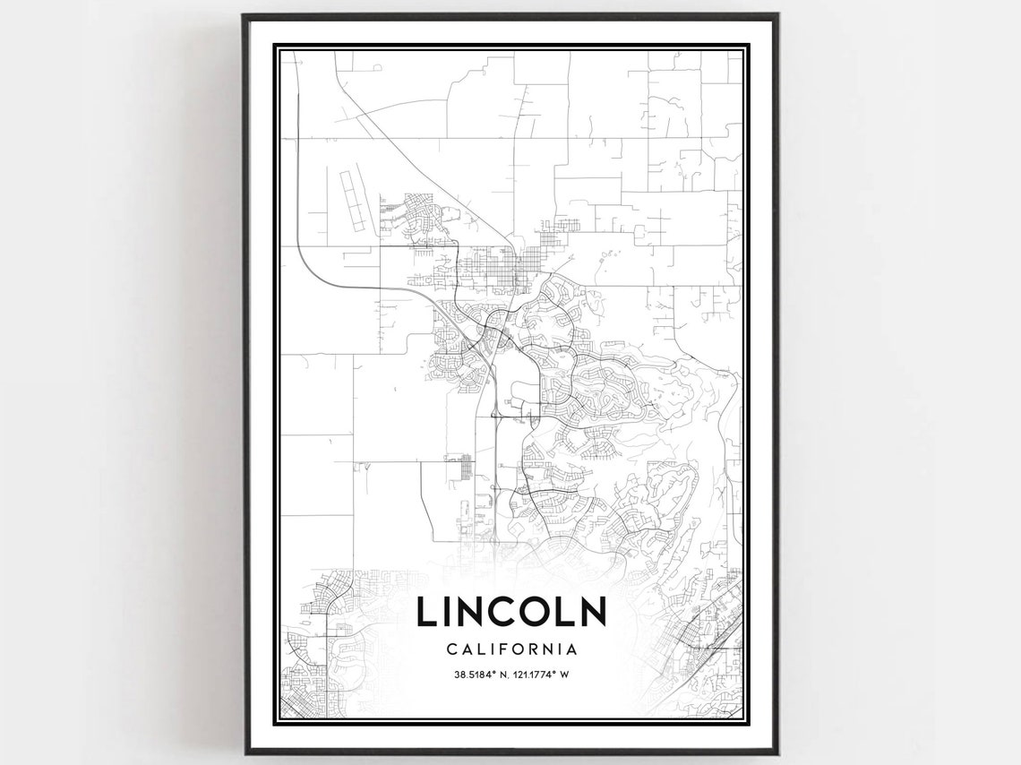 Lincoln California City Street Map Minimalist Black White Poster