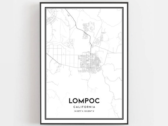 Lompoc Map Print Poster Wall Art Ca City Street Decor Road Gift B1345