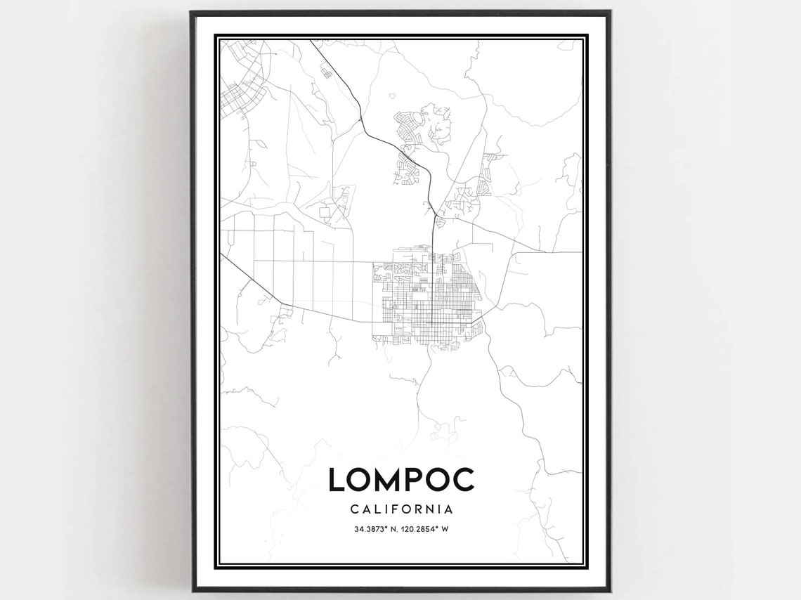 Lompoc Map Print Poster Wall Art Ca City Street Decor Road Gift B1345