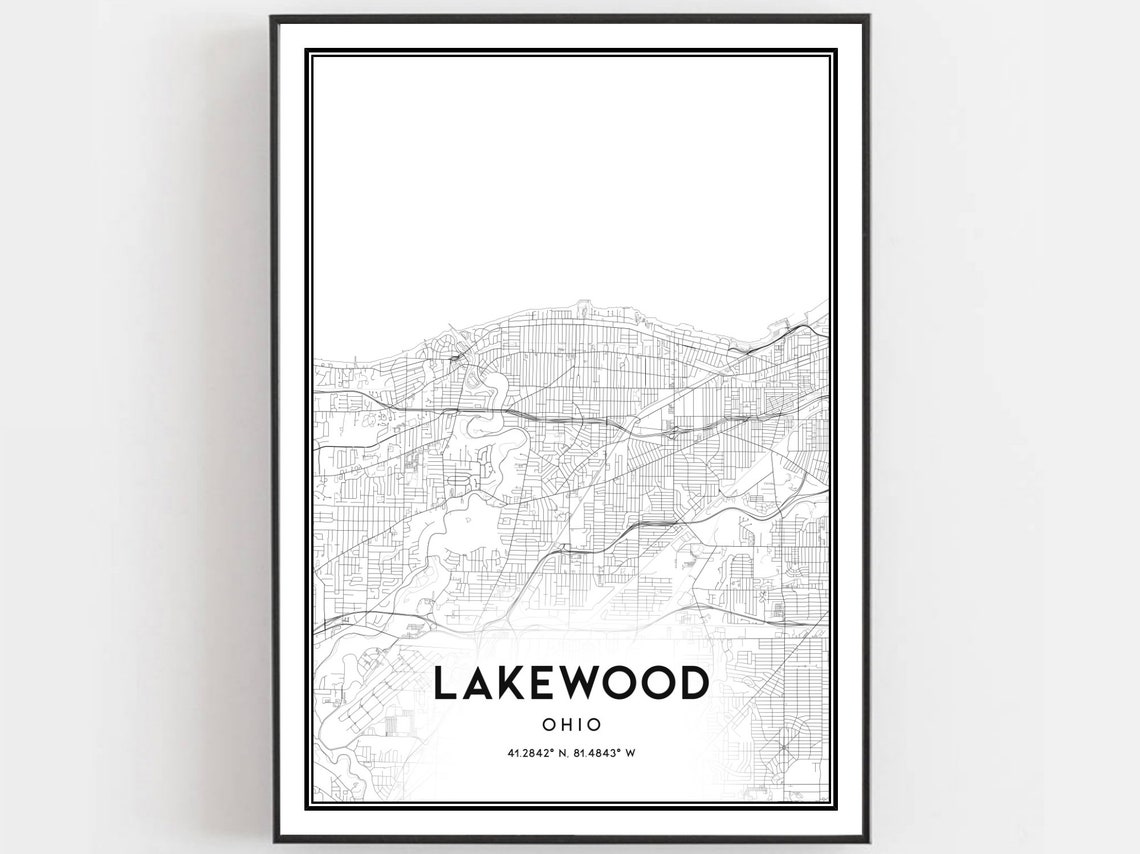 Lakewood Ohio Street Map Poster Modern Minimalist Line Art Decor