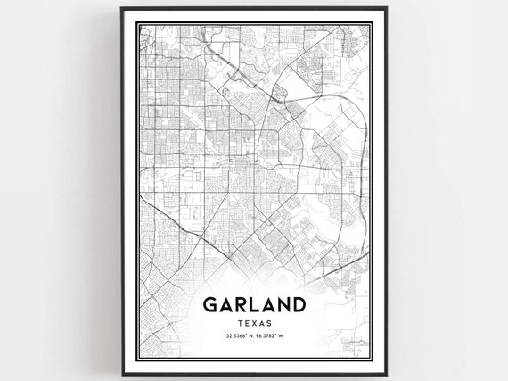 Garland Map Print Poster Wall Art Tx City Texas Street Decor Road Gift B573
