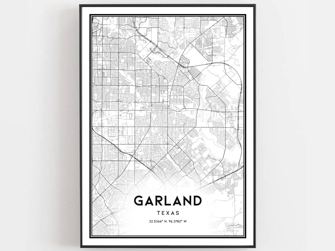 Garland Texas City Street Map Black and White Minimalist Art Poster