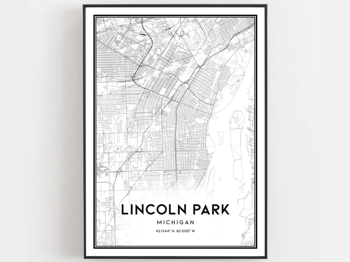 Lincoln Park Michigan Minimalist Street Map Print with Coordinates
