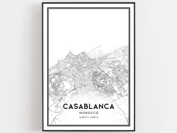 Casablanca Map Print Poster Wall Art City Street Decor Road Gift B1606