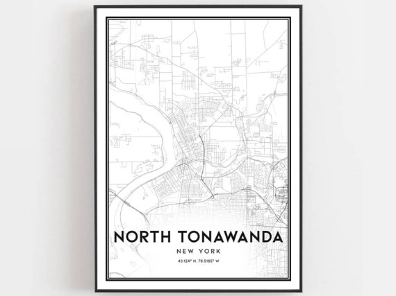 North Tonawanda Map Print Poster Wall Art Ny City New York Street Decor Road Gift B1886