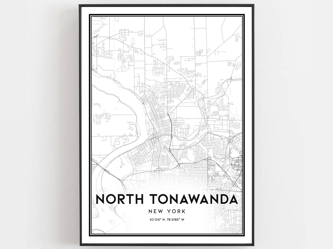 North Tonawanda New York Street Map Print Black and White Decor