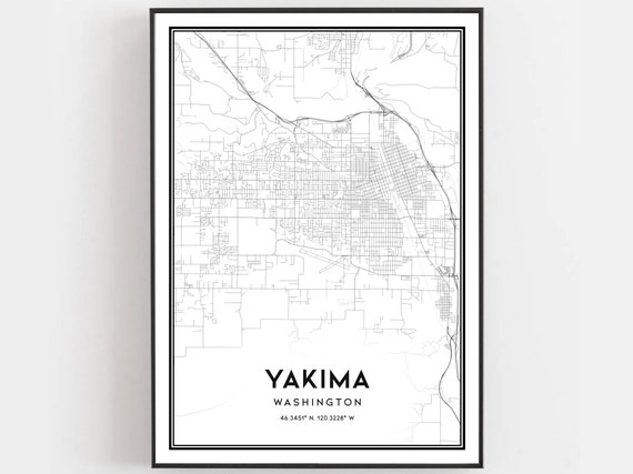 Yakima Map Print Poster Wall Art Wa City Washington Street Decor Road Gift