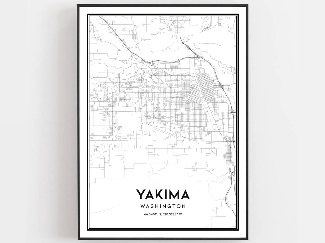 Yakima Washington Minimalist Black and White Street Map Poster
