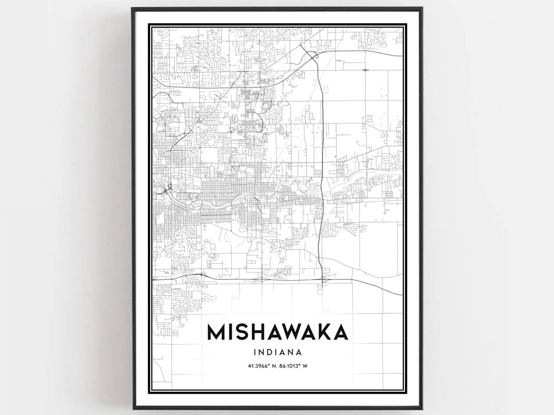 Mishawaka Indiana Minimal City Street Map Coordinates Poster