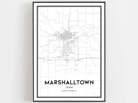 Marshalltown Map Print, Iowa Street Decor