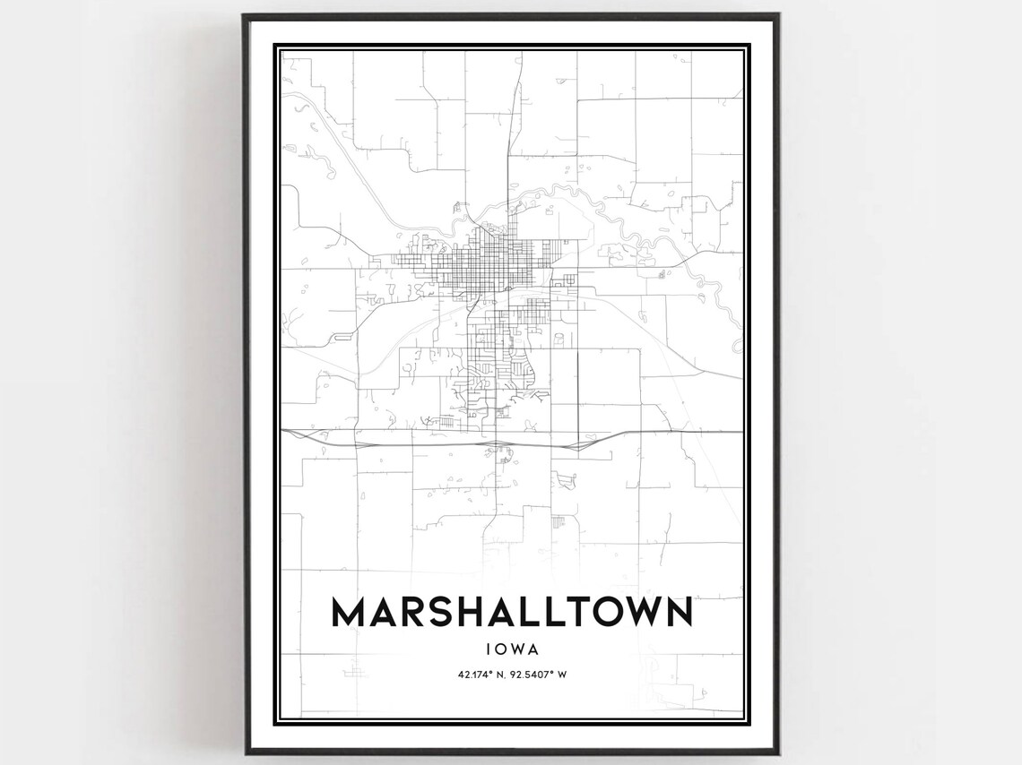 Marshalltown Map Print, Iowa Street Decor
