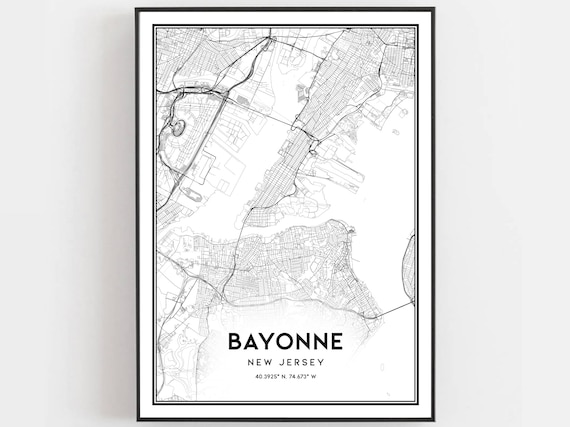 Bayonne New Jersey City Street Map Minimalist Decor Wall Art