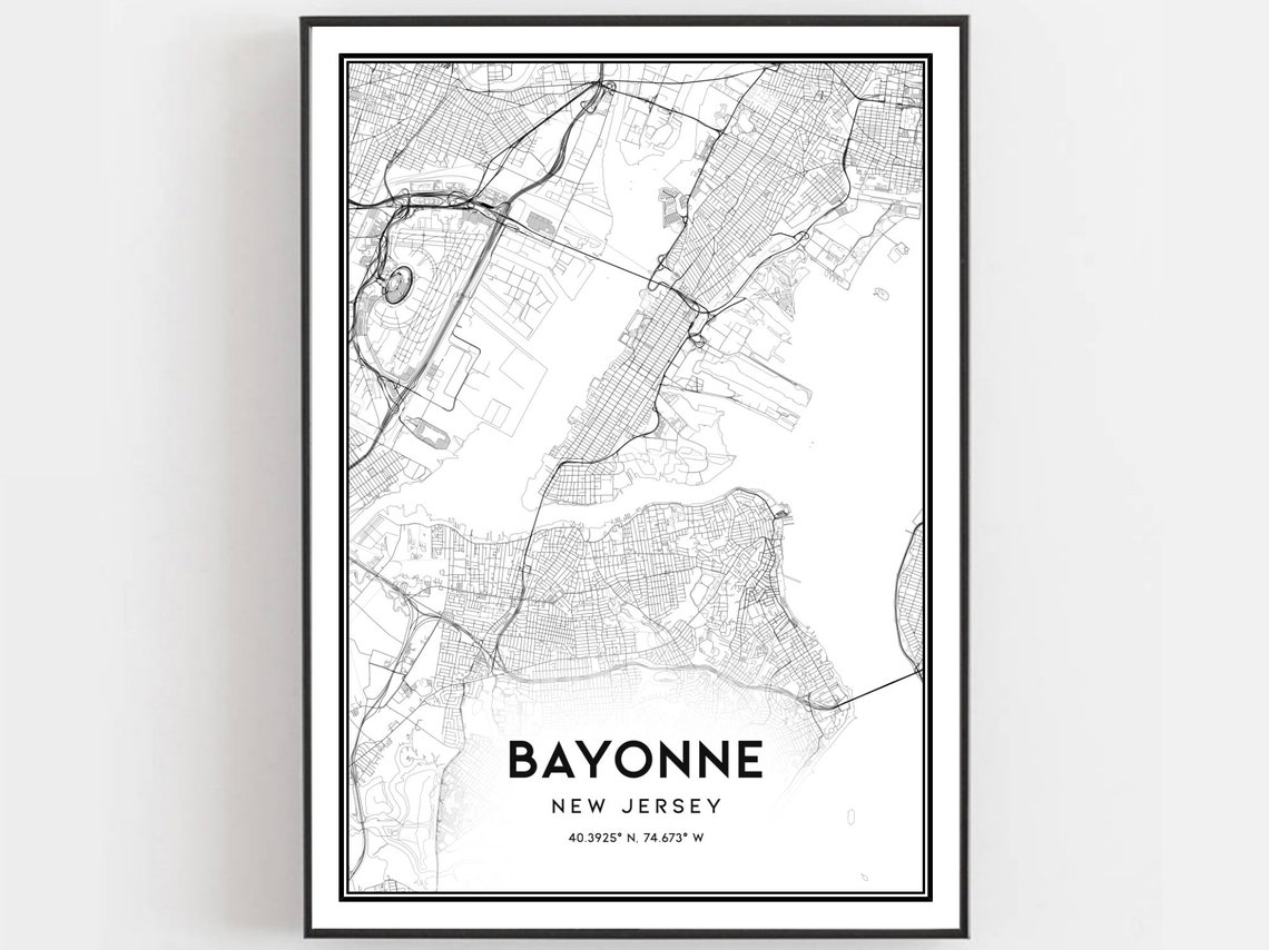 Bayonne New Jersey City Street Map Minimalist Decor Wall Art