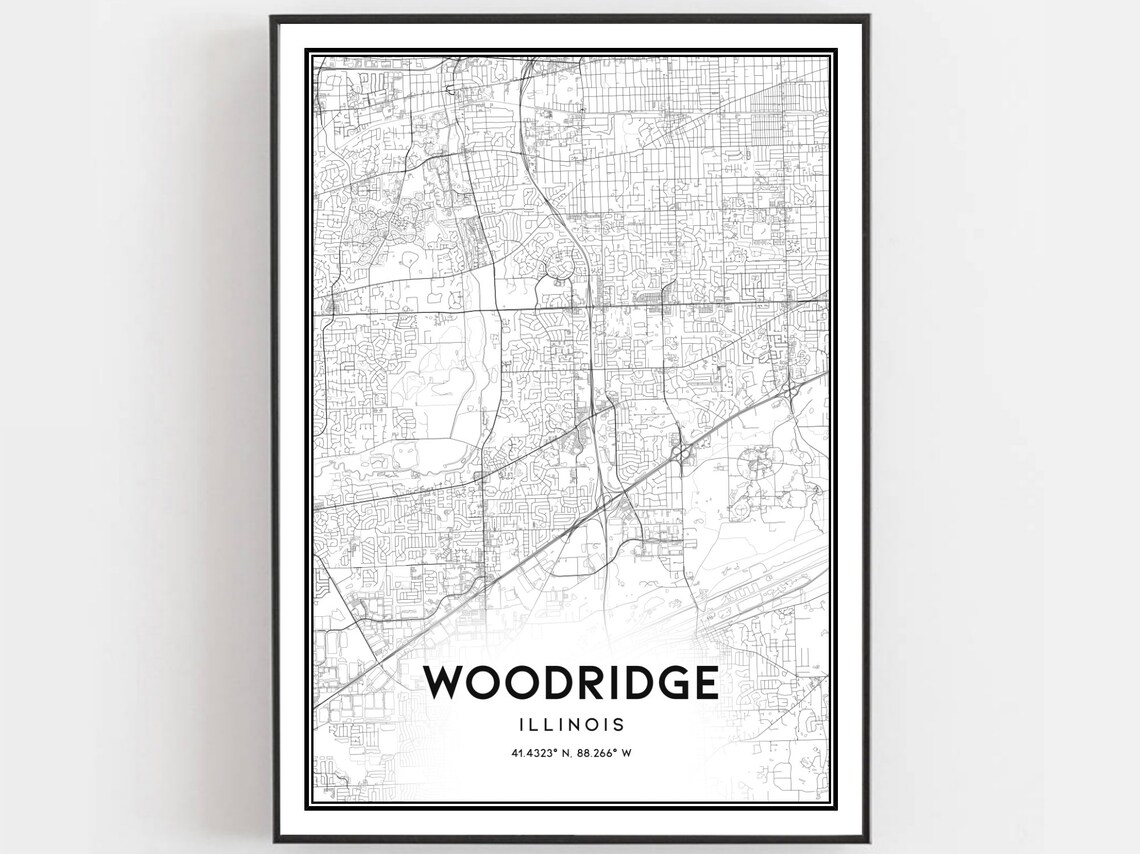 Woodridge Map Print, Illinois Street Decor