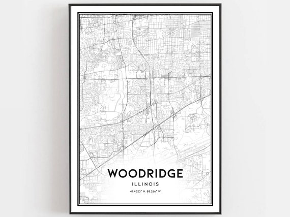 Woodridge Map Print, Illinois Street Decor