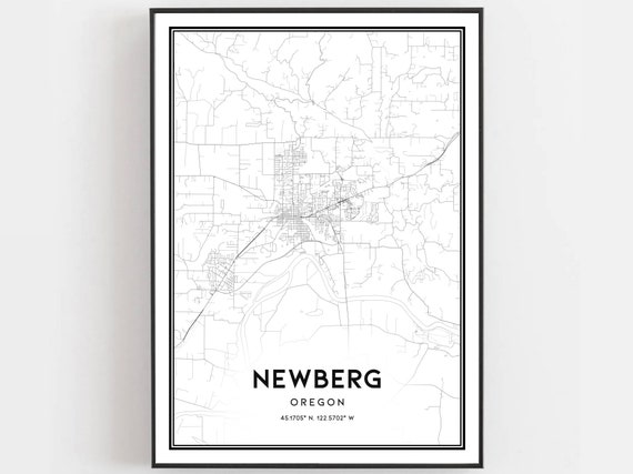Newberg Map Print Poster Wall Art Or City Oregon Street Decor Road Gift