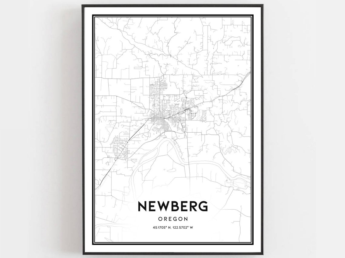 Newberg Map Print Poster Wall Art Or City Oregon Street Decor Road Gift