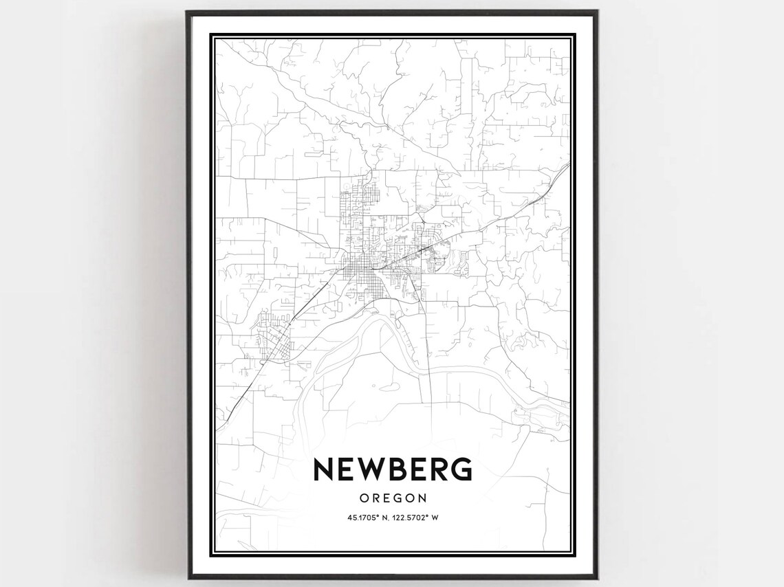 Newberg Oregon Minimalist Street Map Poster Modern Black and White Art