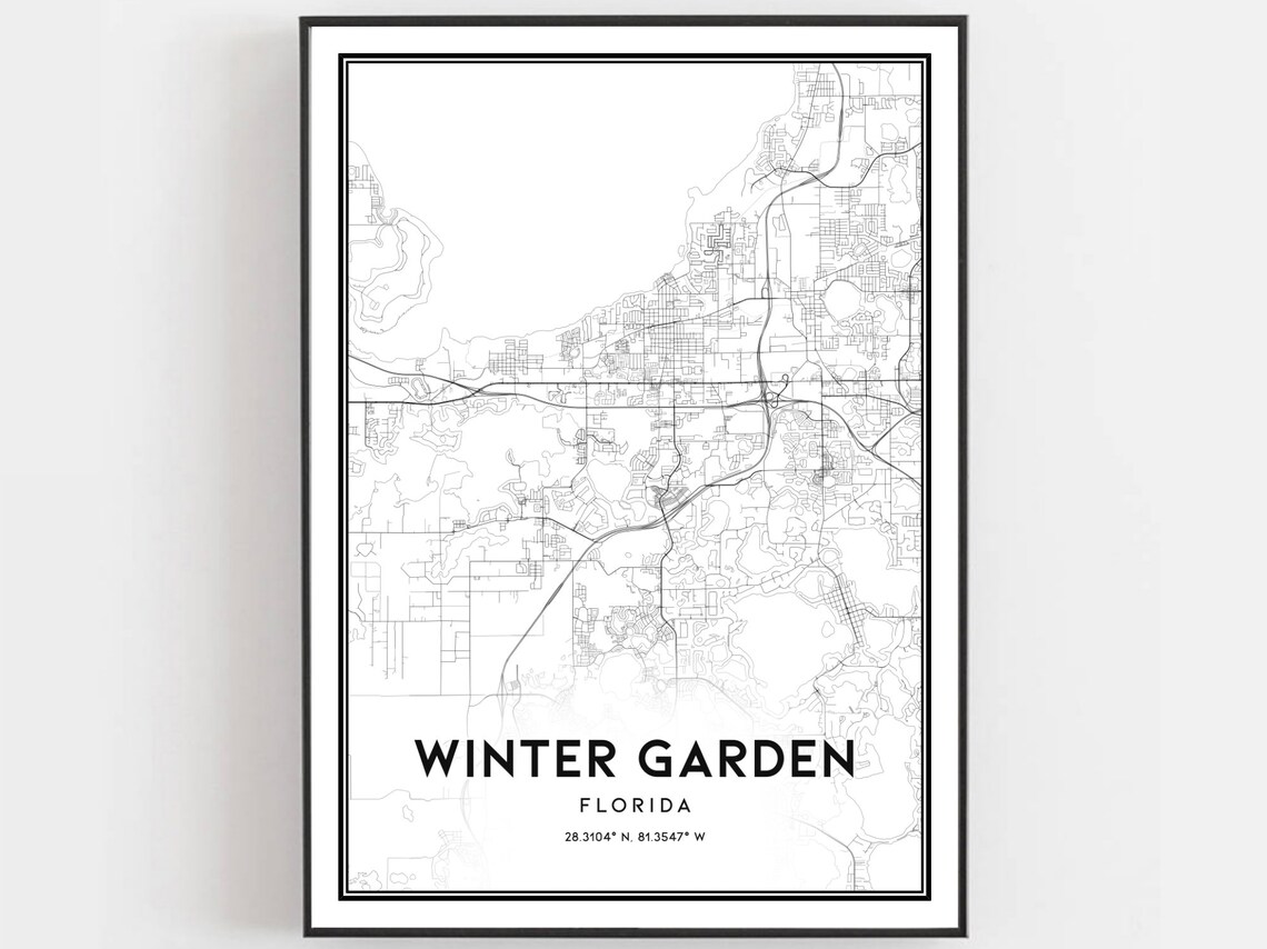 Winter Garden Map Print Poster, Florida Street Decor