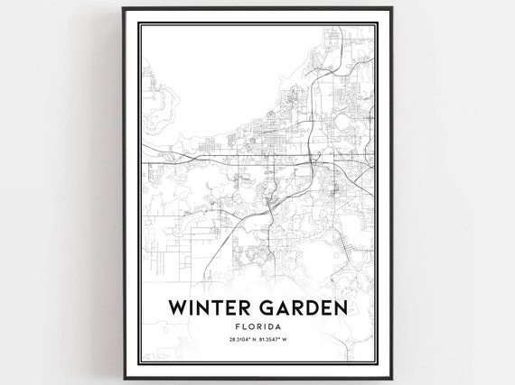 Winter Garden Map Print Poster, Florida Street Decor