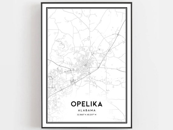 Opelika Map Print Poster, Alabama Street Decor