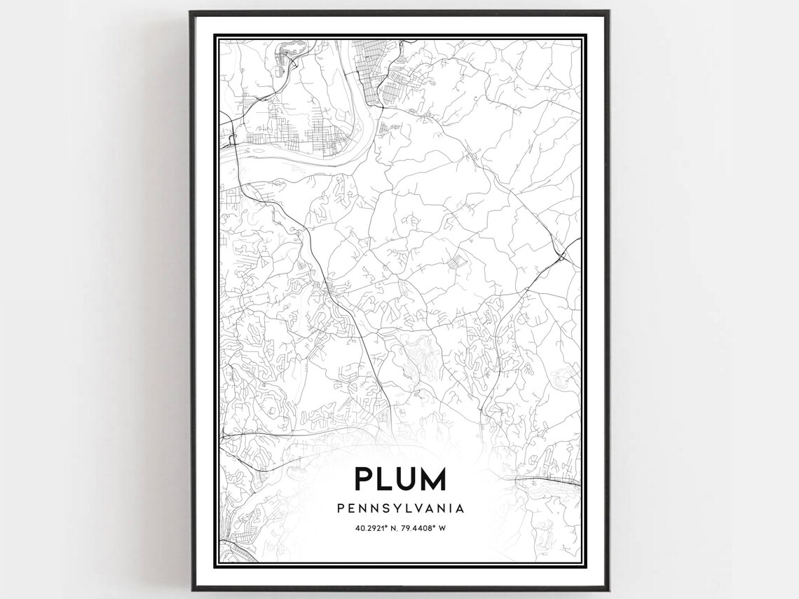 Plum Pennsylvania Minimalist Black and White City Map Wall Art