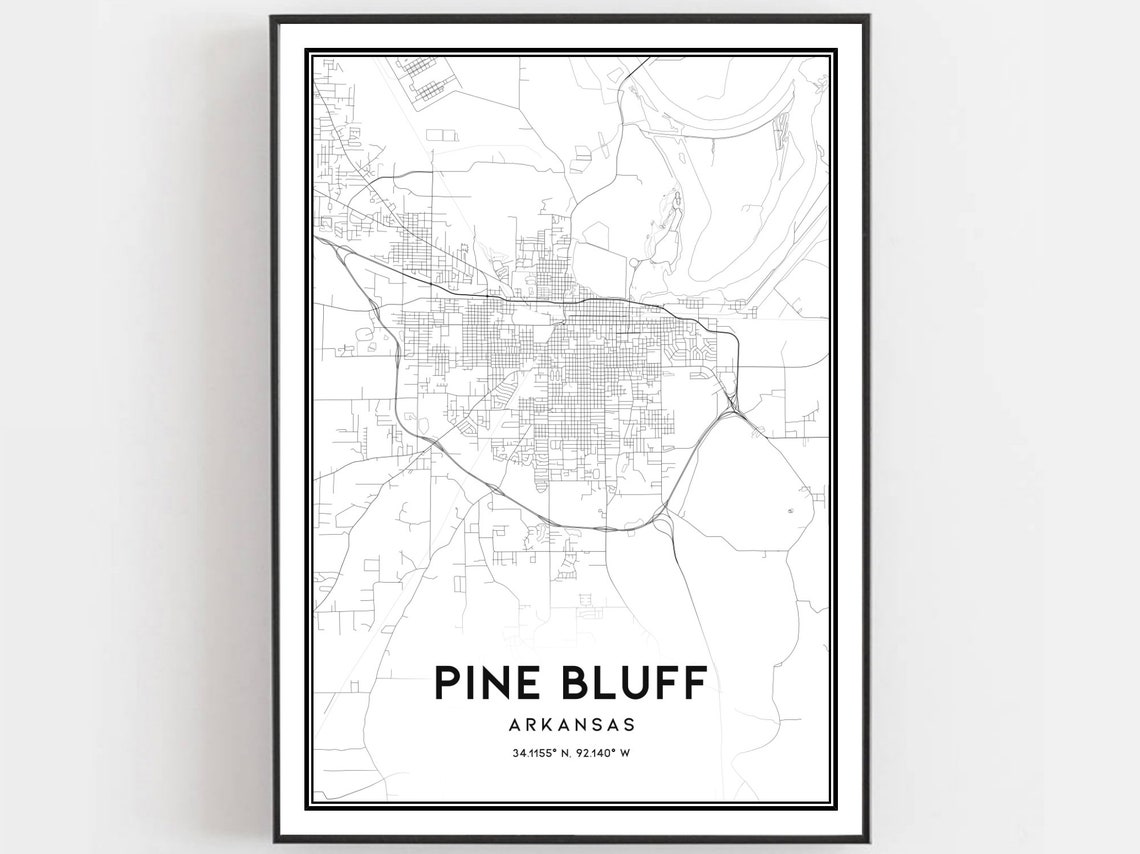 Pine Bluff Arkansas Street Map Poster Minimalist Black Line Art