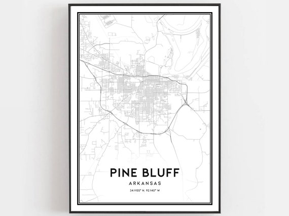 Pine Bluff Map Print Poster Wall Art Ar City Arkansas Street Decor Road Gift B1440