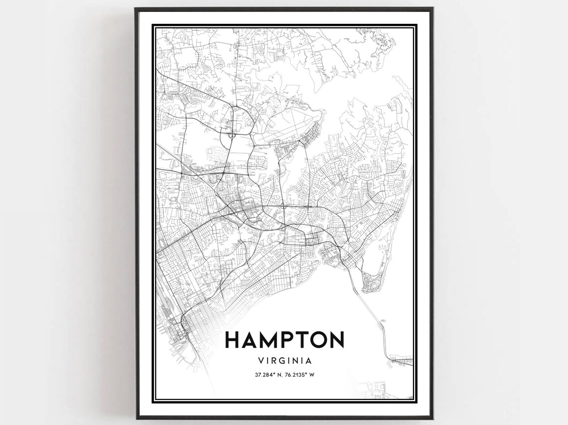 Hampton Map Poster, Virginia Street Decor