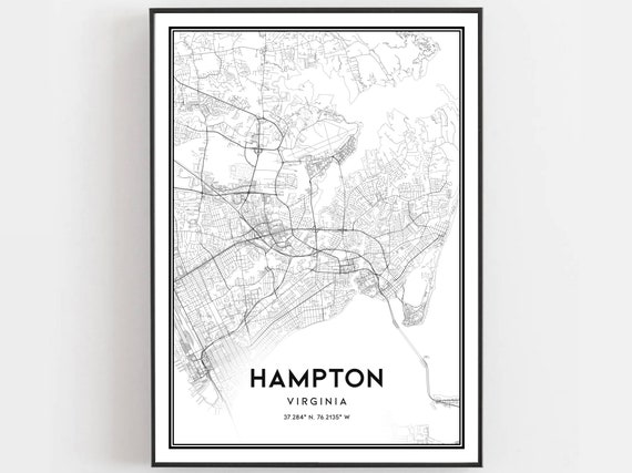 Hampton Map Poster, Virginia Street Decor