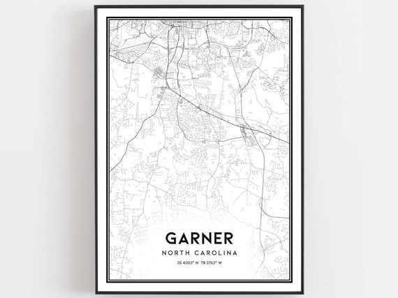 Garner Map Print Poster Wall Art Nc City North Carolina Street Decor Road Gift