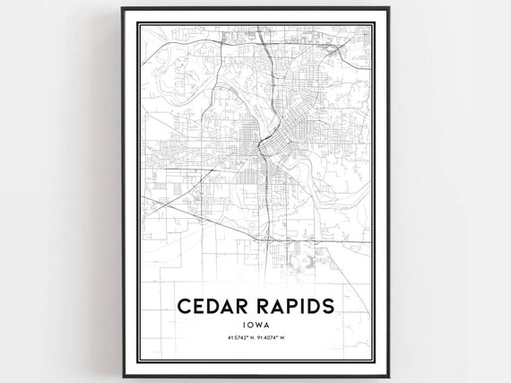 Cedar Rapids Map Print Poster Wall Art Ia City Iowa Street Decor Road Gift B637