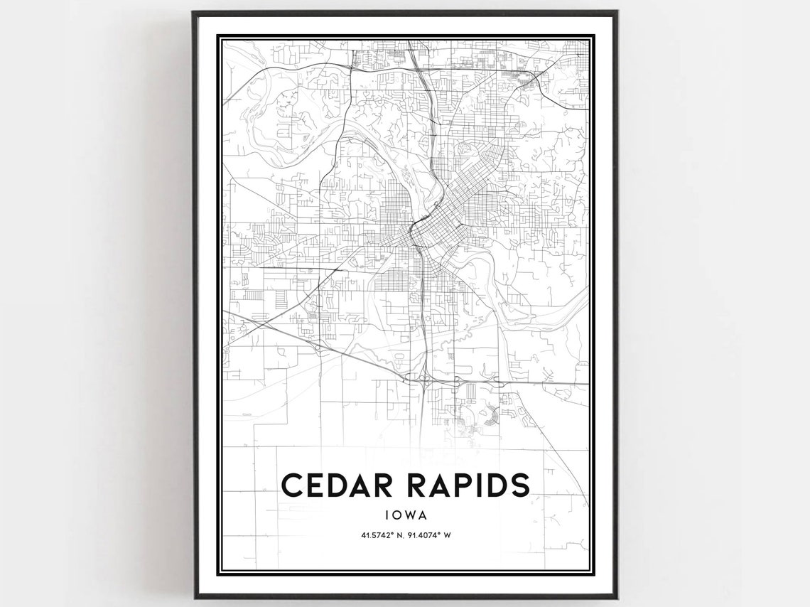 Cedar Rapids Iowa City Street Map Minimalist Black White Poster
